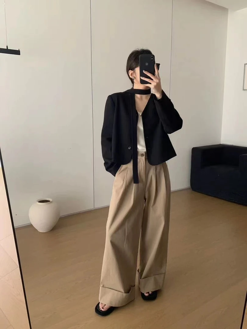 26634秋装新款洗水棉翻脚口休闲长裤【裤长99】Y233K003