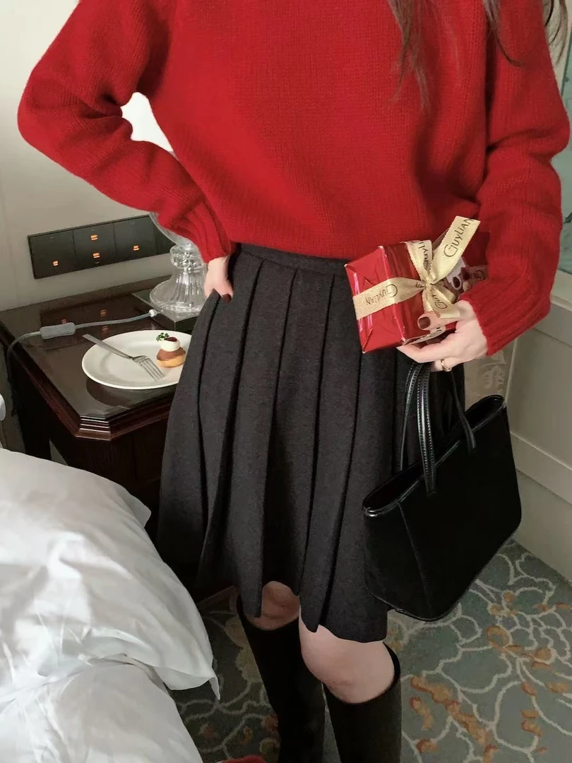 27040秋装新款韩代高货百搭百褶短裙96032  裙长41