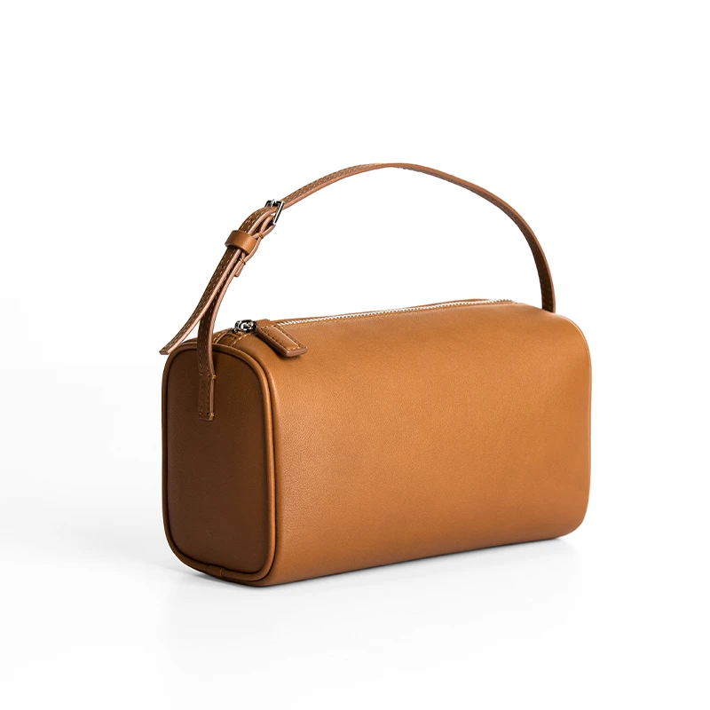 kikani 复古迷你化妆包女牛皮小众枕头包质感手拎手提包饭盒包