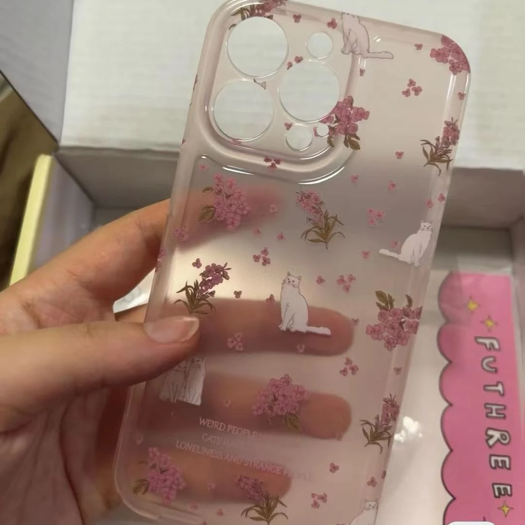 粉色碎花猫咪苹果小米oppovivo华为iPhone12/13/14/15手机壳荣耀