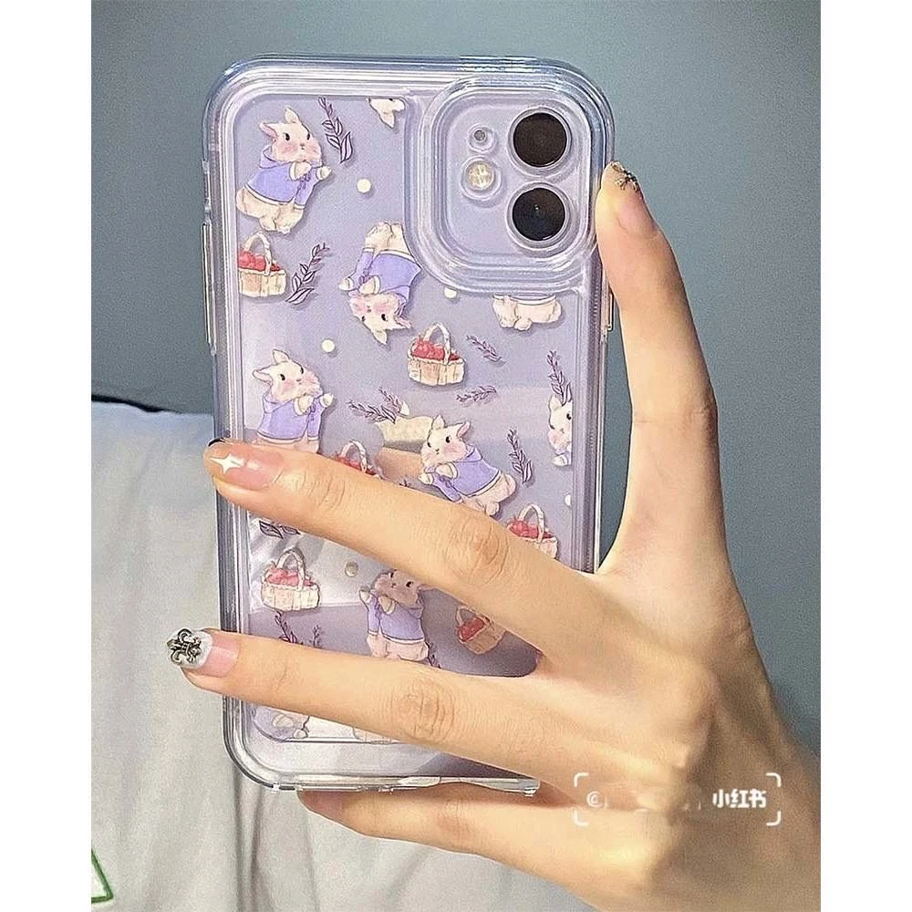 可爱小兔子花朵手机壳iPhone13适用苹果14/12直边11软xr女678p