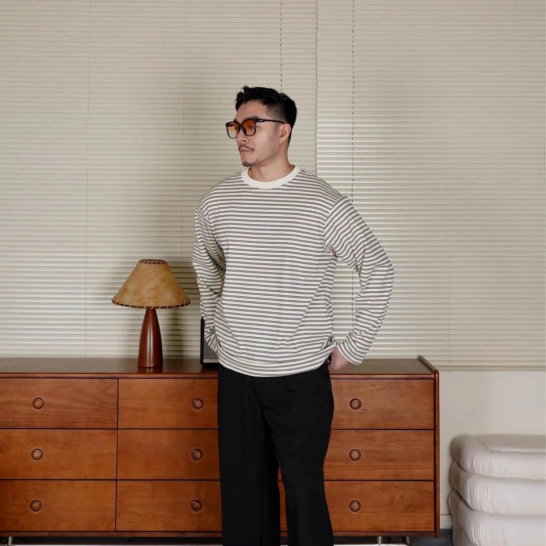 24秋冬·舒适百搭经典小横条男士微宽松长袖T恤针织
