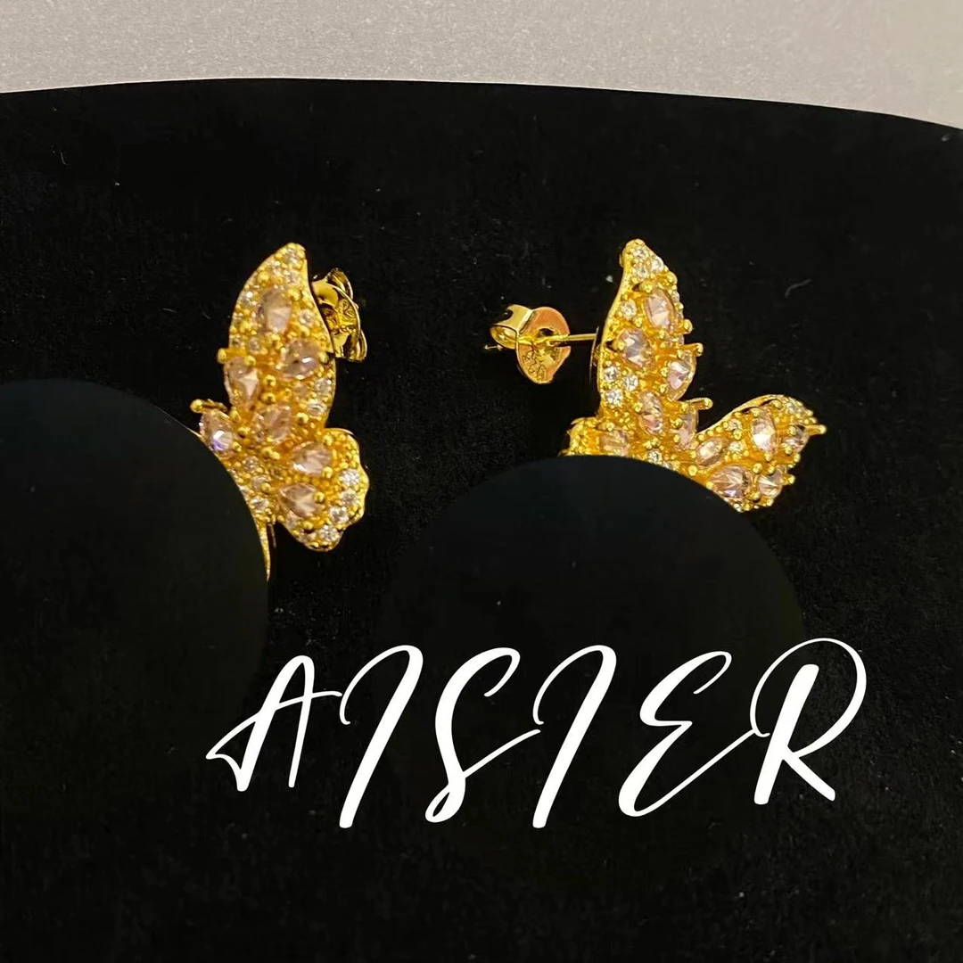 铜合金耳饰 金色蝴蝶耳钉t520