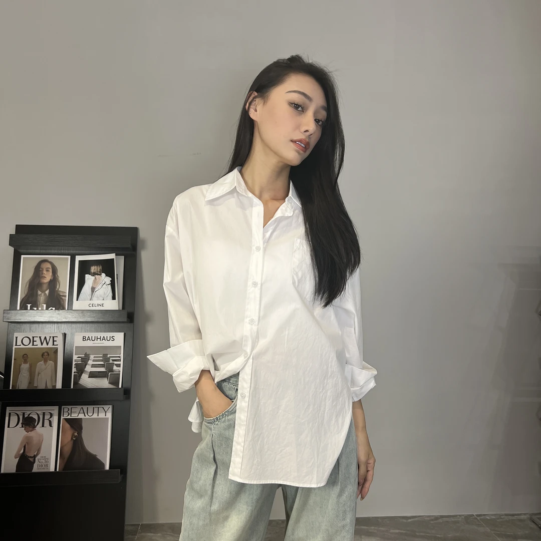 宽松白衬衫女设计感百搭慵懒风上衣男友风韩版简约时尚衬衫