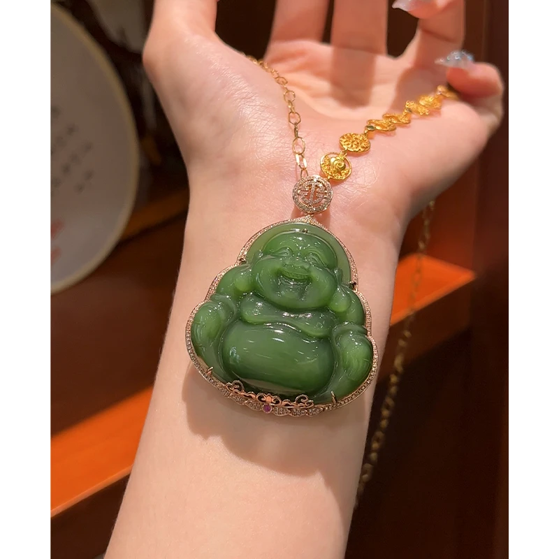 EMPRESS【18K金镶40碧玉大佛公吊坠】 不含链