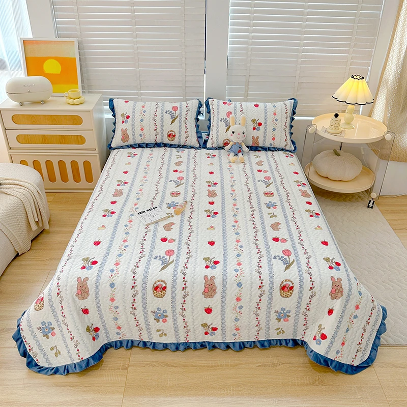 加厚牛奶绒夹棉床盖加厚加密可机洗不掉毛双面绗缝