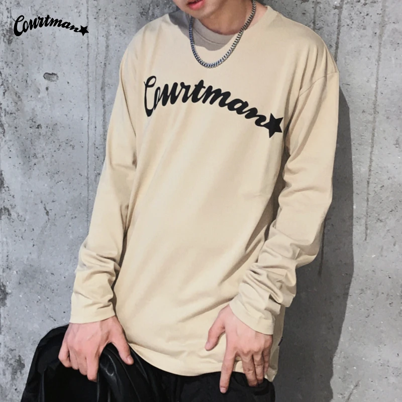 COURTMAN/野球帝上衣男士长袖2024秋新品休闲运动印花T恤投篮服