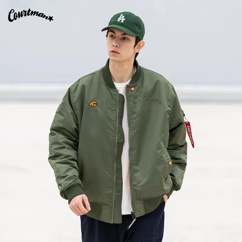 COURTMAN/野球帝休闲户外飞行员夹克圆领双面穿秋冬棉服美式潮流