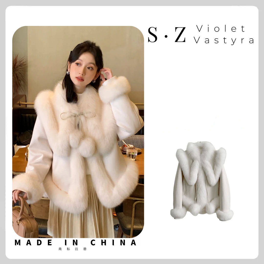 千金雪球秋冬狐狸毛草草外套白鸭绒内胆名媛可爱甜美上衣 CC001