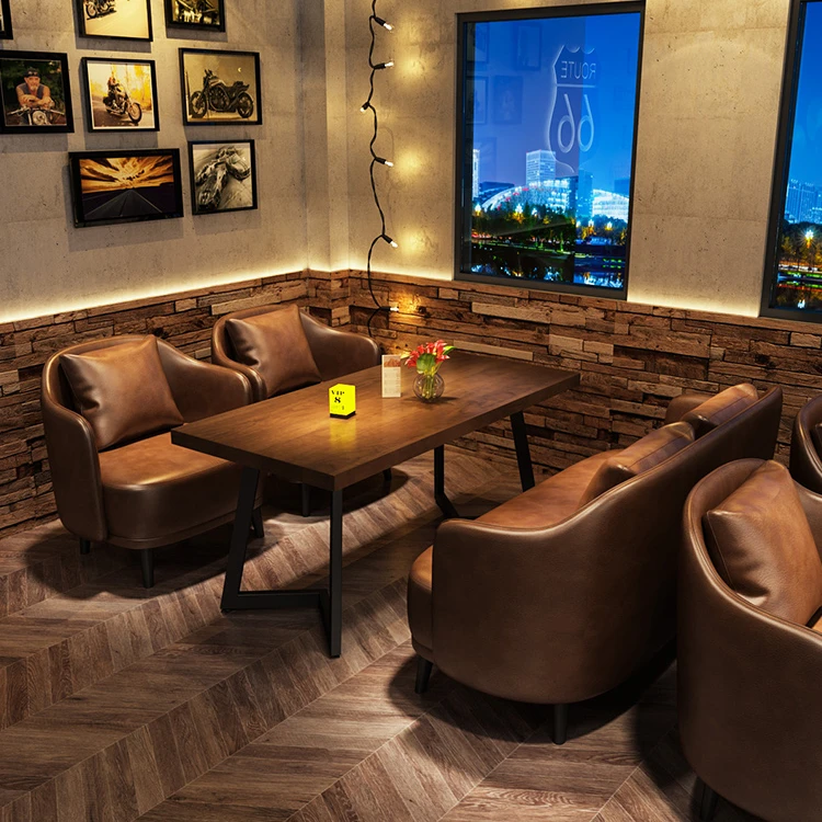 现代复古工业风小酒馆酒吧沙发卡座咖啡厅烧烤店餐厅餐吧清吧桌椅