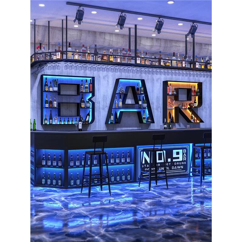 工业风吧台收银柜台清吧酒馆吧台字母数字酒柜展示柜酒吧酒架定制