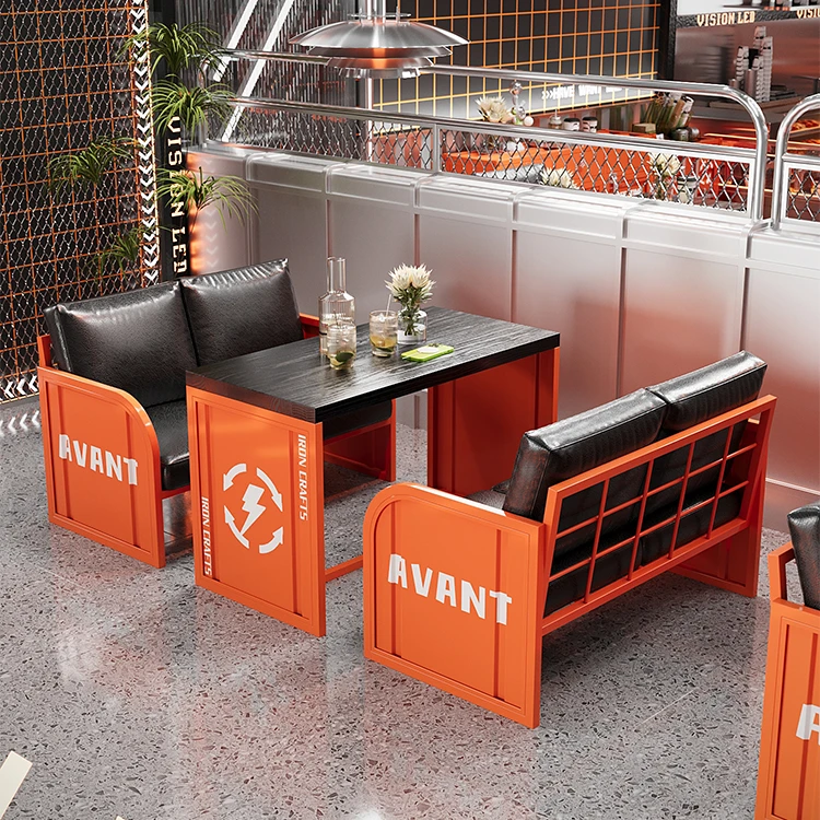 创意工业风小酒馆酒吧卡座沙发奶茶店咖啡主题餐厅烧烤店餐吧桌椅