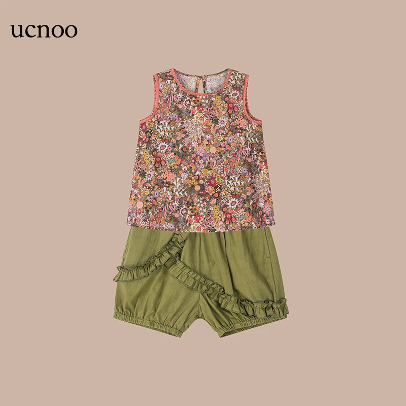 UCNOO/与虫花仙子背心短裤套装24夏女童吊带蕾丝花边棉柔软亲肤