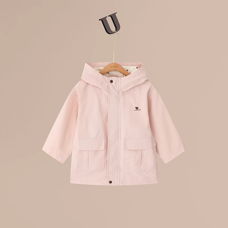 UCNOO 与虫儿童爱心绣花连帽风衣外套2024春季休闲上衣女宝