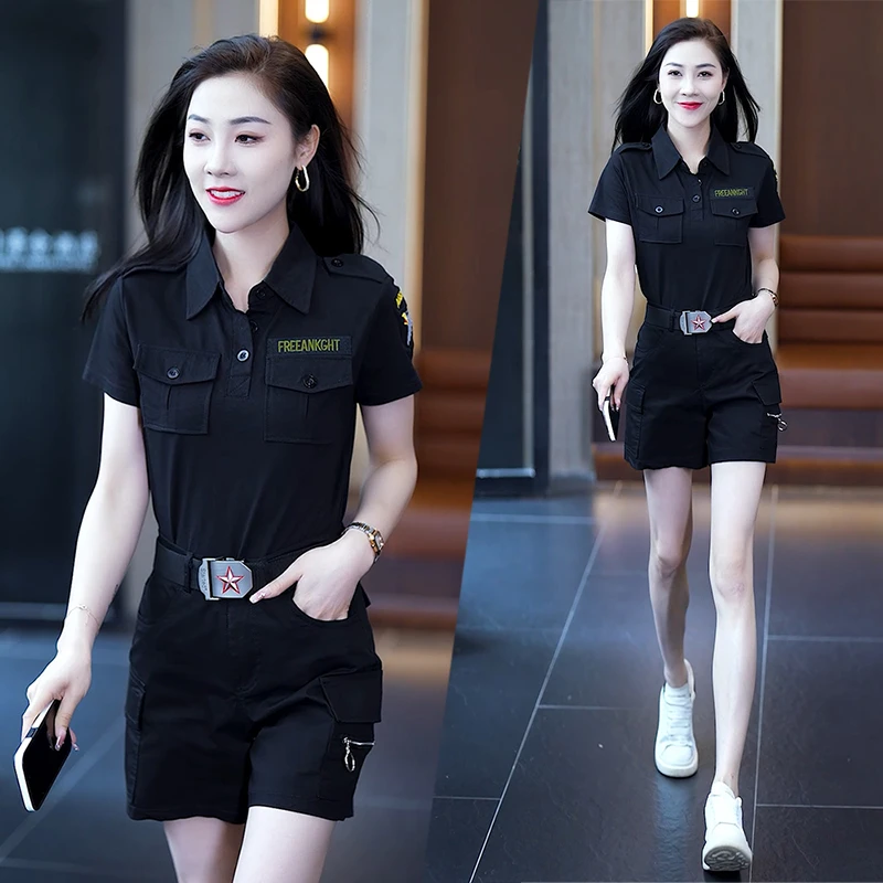 短裤显瘦时尚休闲夏季黑色夏装修身显瘦薄款大码套装高腰气质