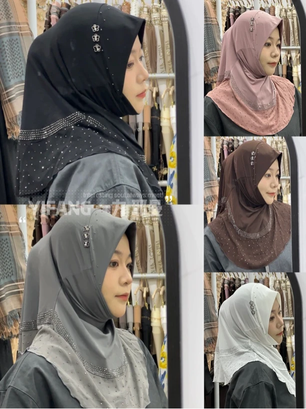 YF/软帽檐 小帽檐/ 满天星桃花拼接套头纱巾