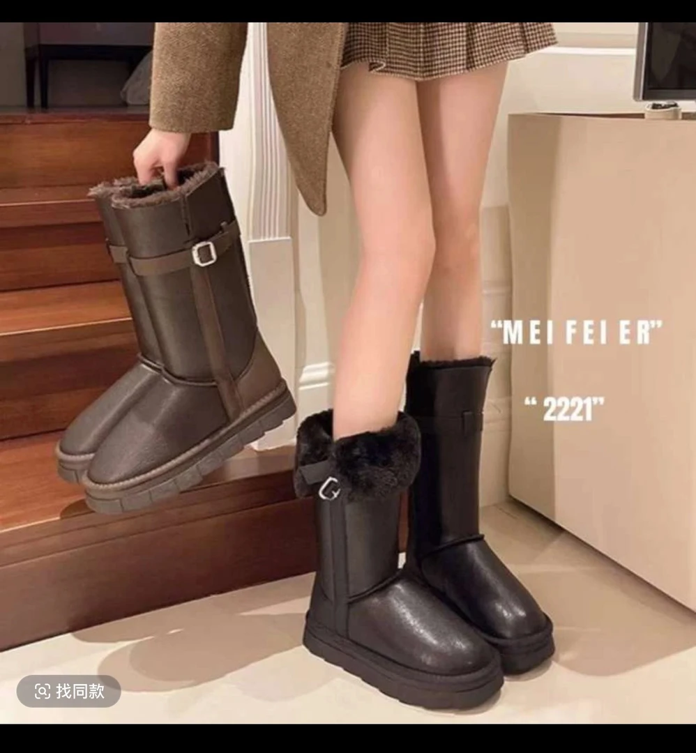 加绒厚底雪地靴女防滑耐磨中筒靴秋冬新款