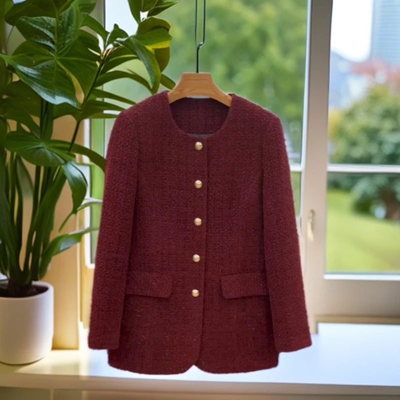 W157小香风气质短款时尚红色上衣外套