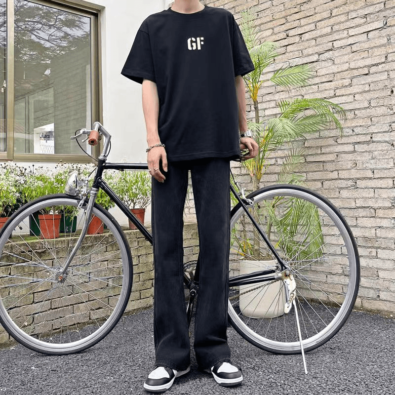 美式直筒牛仔裤男宽松ins潮流垂感黑色裤子男休闲百搭拖地裤裤子