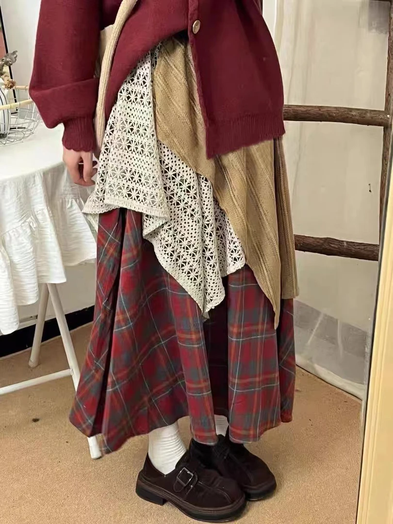 复古设计感拼接不规则半裙～