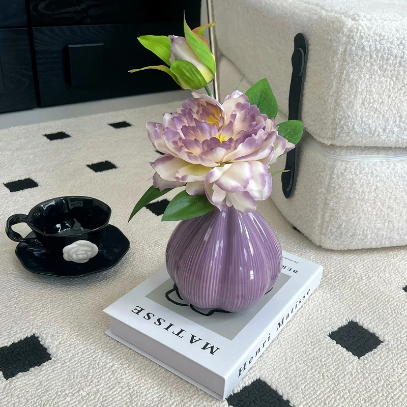 （宠粉专用）紫牡丹花仿真花客厅餐桌装饰床头柜高级感陶瓷摆件家居