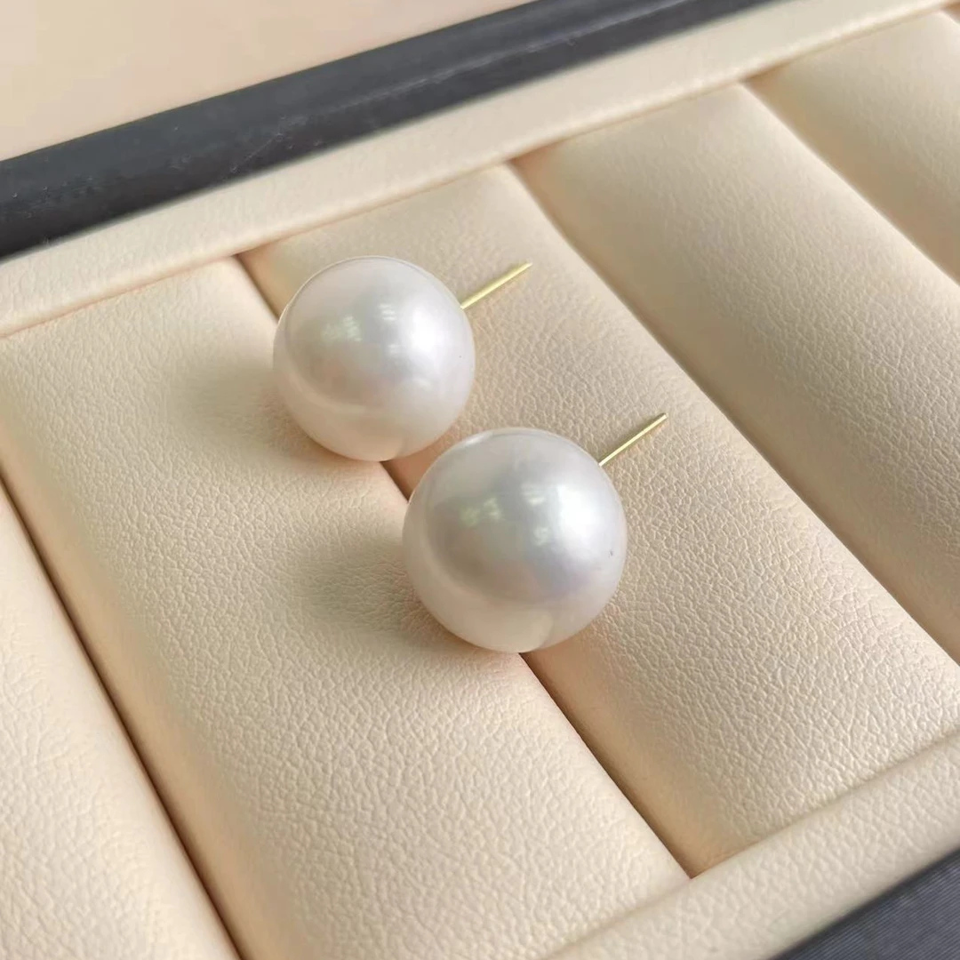 淡水珍珠18k淡水珍珠耳钉13-14mm时尚简单百搭