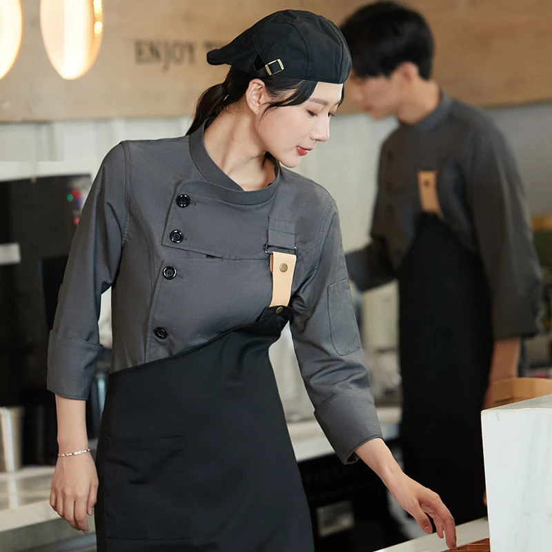 网红厨师工作服餐饮西餐饭店服务员厨师服长袖奶茶蛋糕店工作服秋
