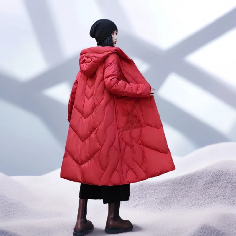 新中式中年妈妈羽绒服时尚休闲保暖中老年刺绣长款羽绒服婆婆装女