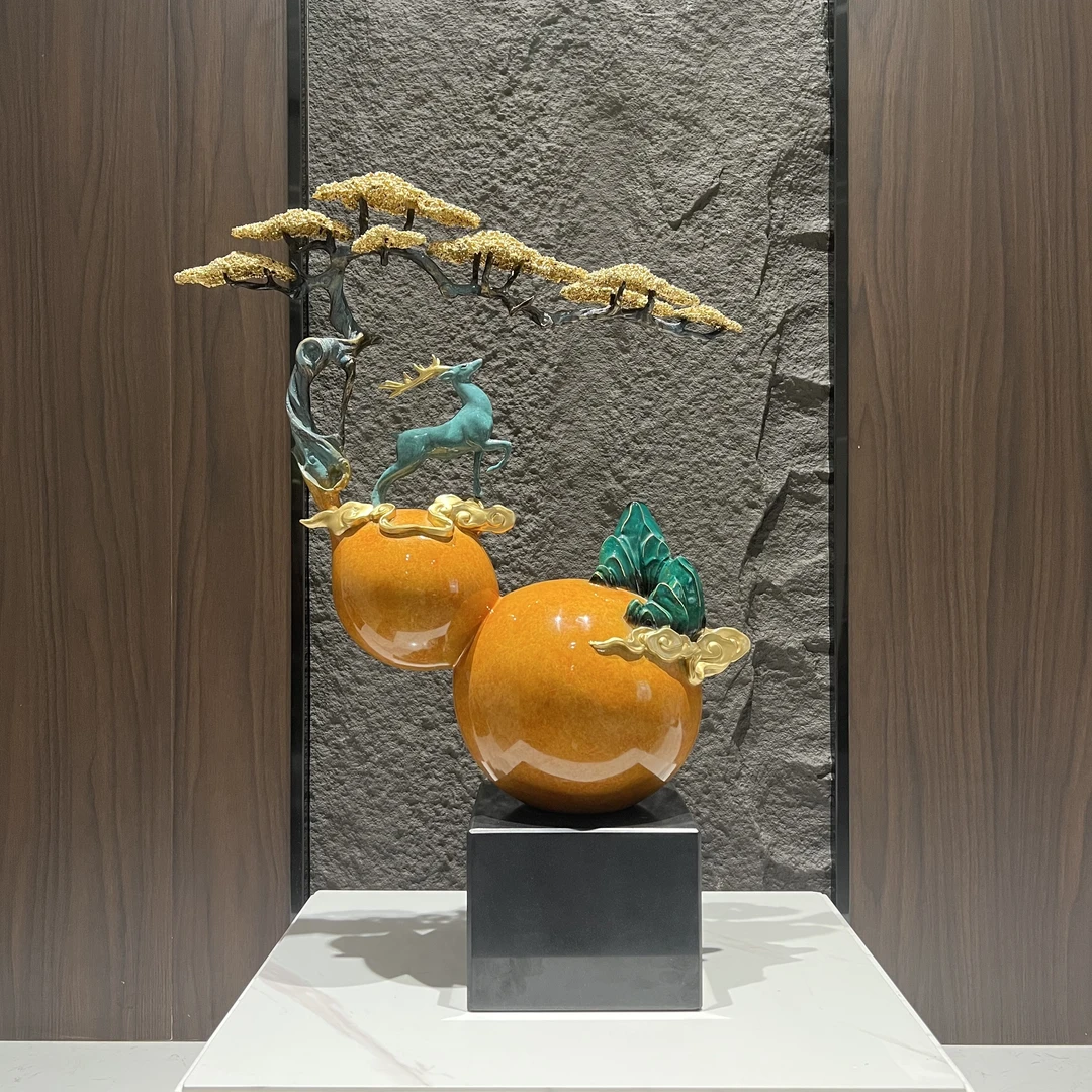 全铜摆件《福禄双全葫芦》新中式轻奢客厅玄关家居饰品乔迁葫芦摆件