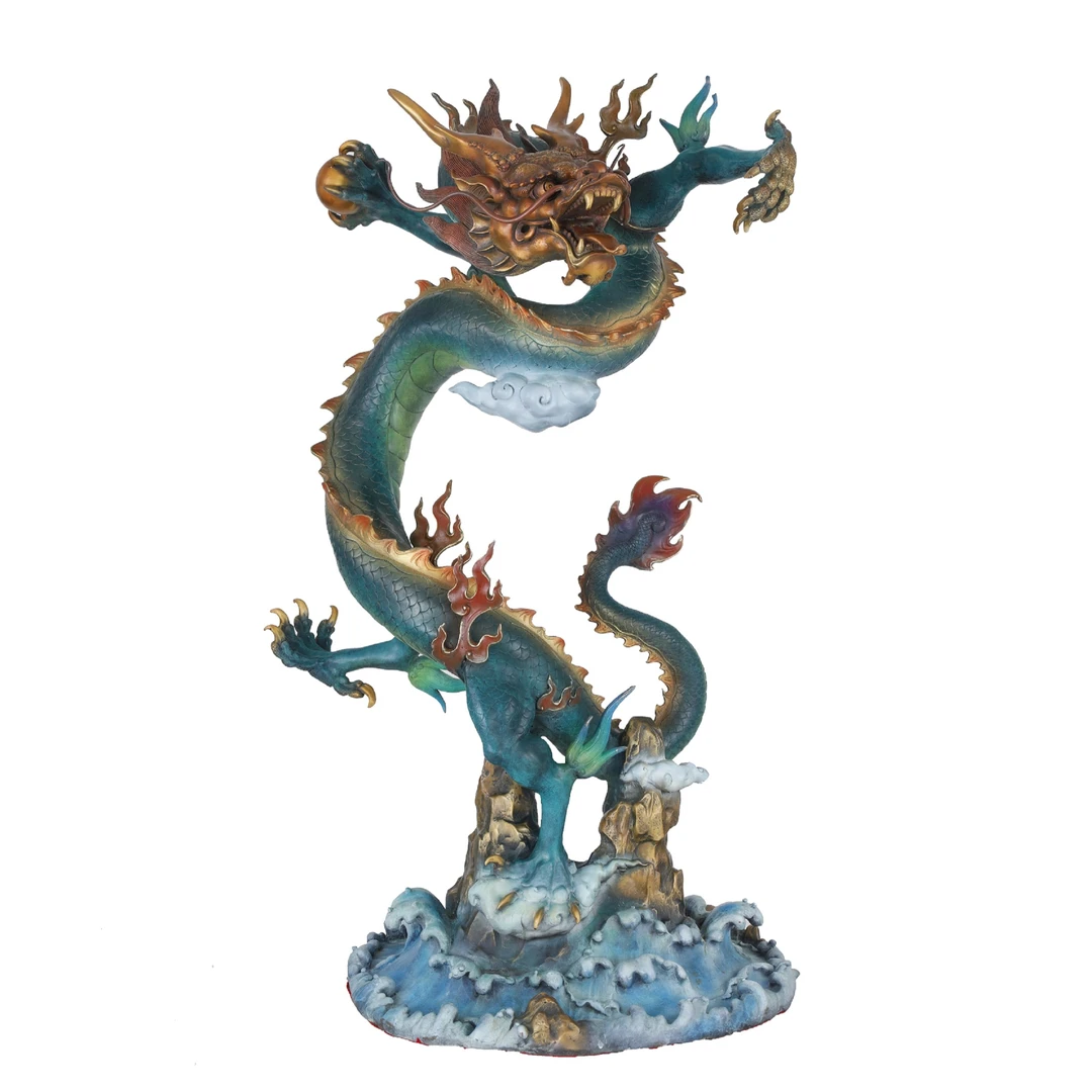 全铜摆件《青龙》麒麟手工陶瓷创意新中式摆件客厅办公室玄关装饰品