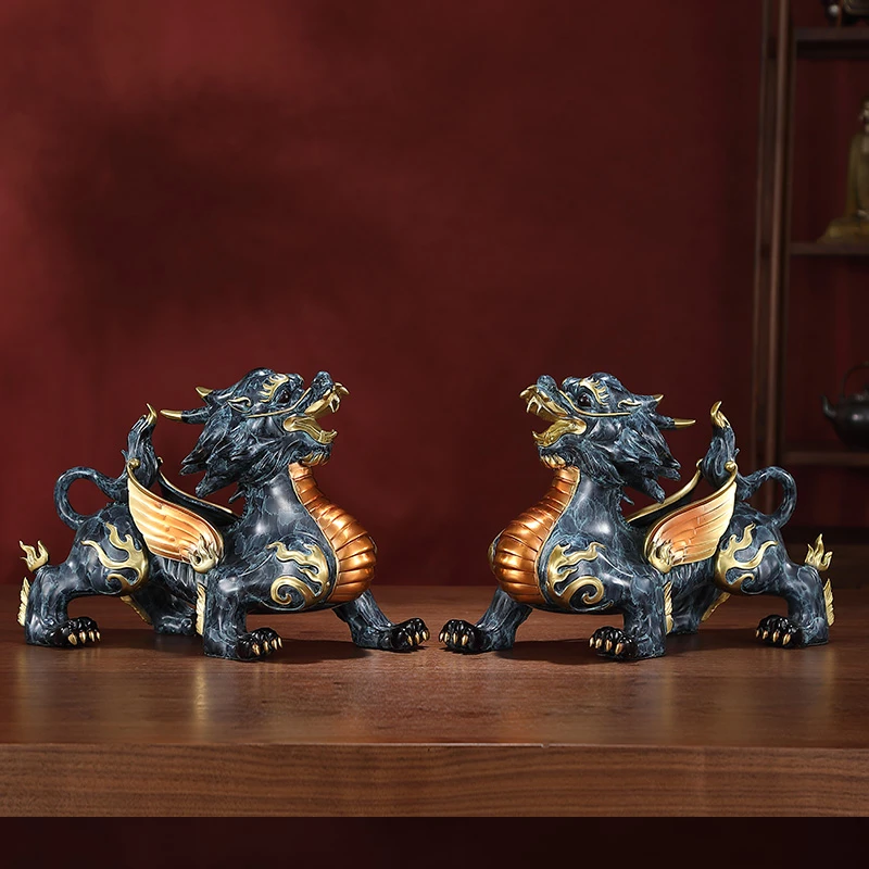 全铜中号飞天貔貅摆件一对黄铜家居客厅酒柜玄关装饰品开业礼品