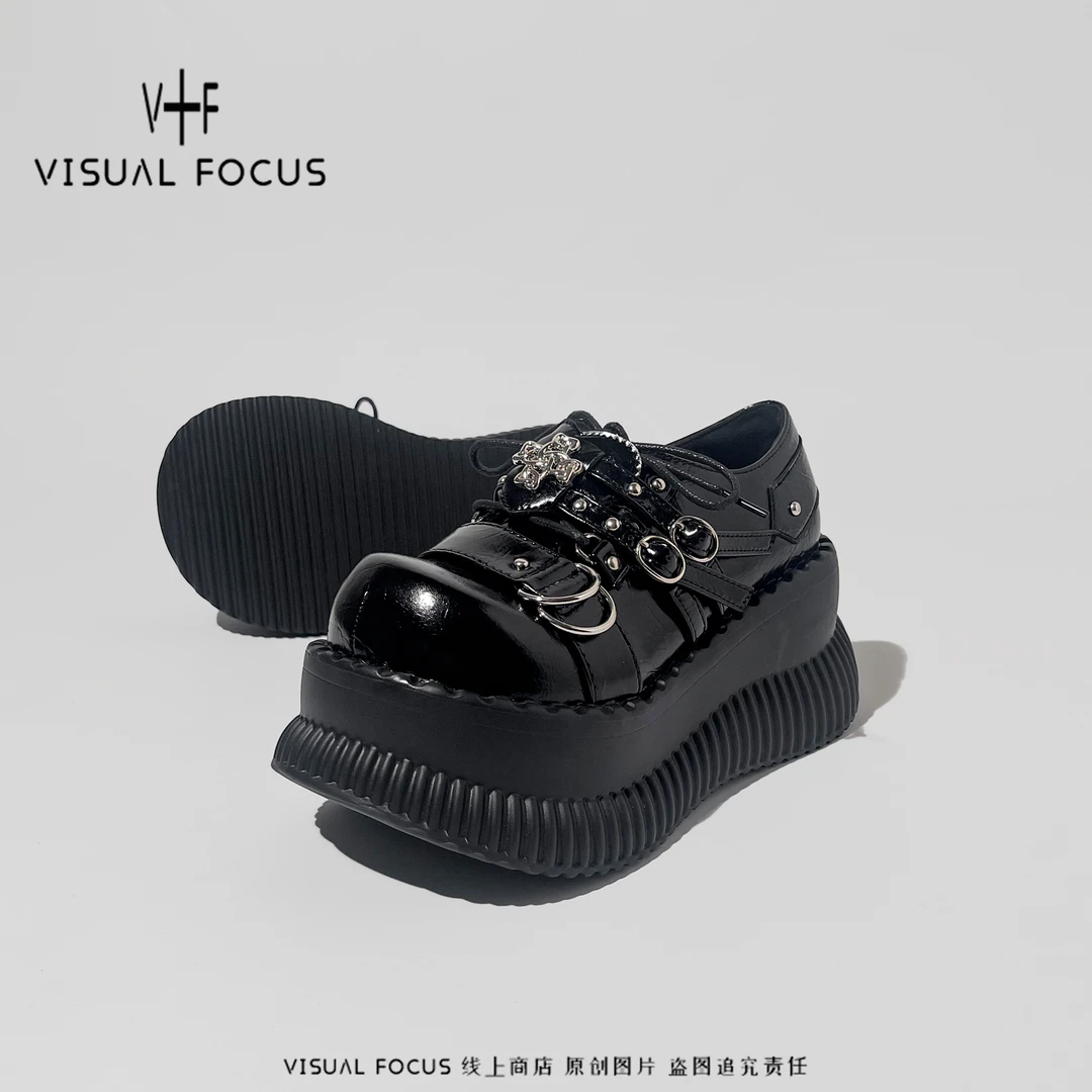 Visual focus 厚底单鞋女Y2K港潮甜酷风金属皮带扣矮子乐松糕鞋子