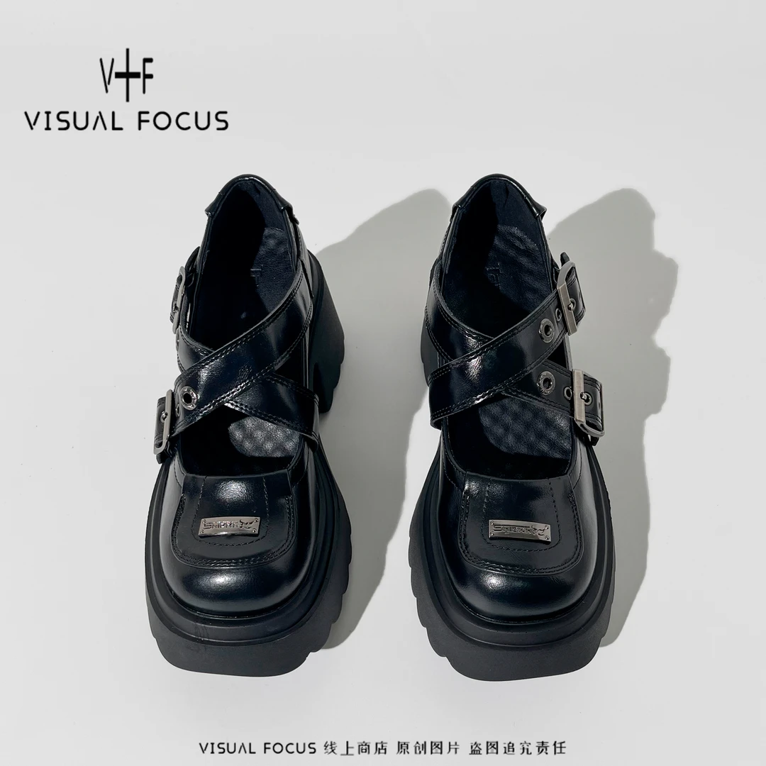Visual focus 【促销】厚底玛丽珍鞋女小个子增高复古朋克风单鞋