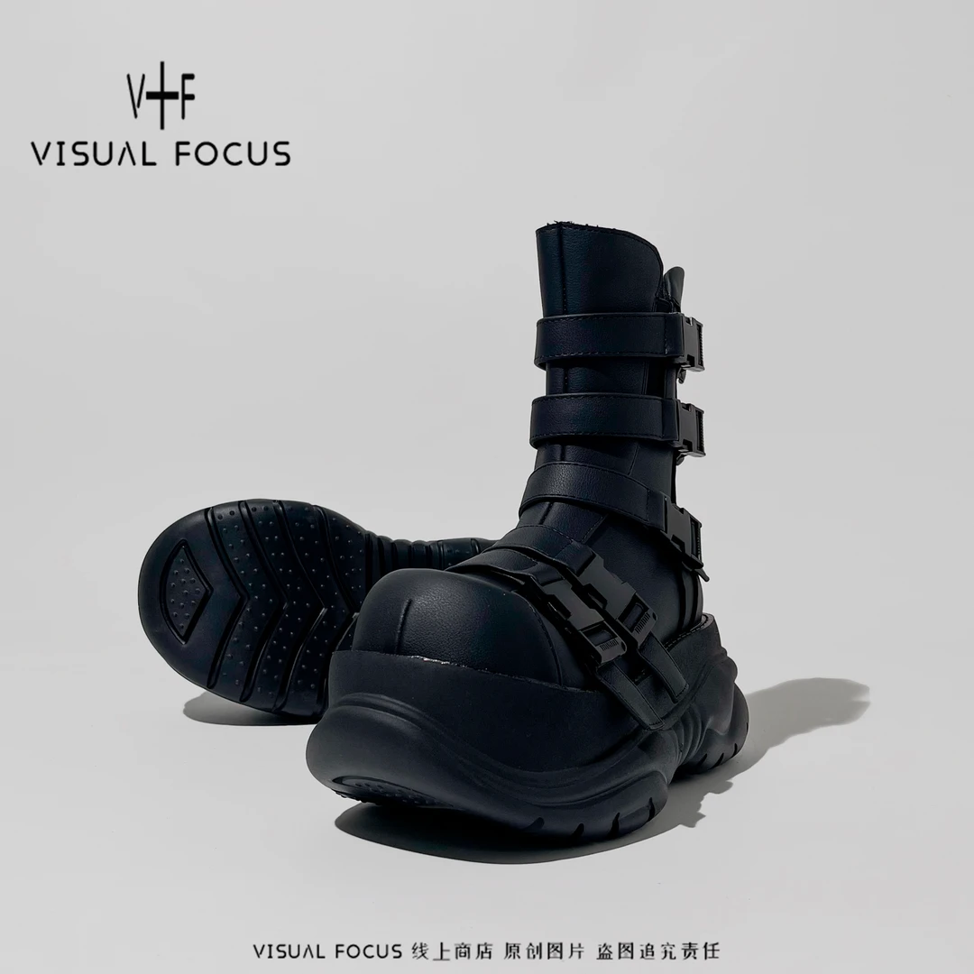 Visual focus 哇哦大头马丁靴女丑萌机能风时装赛博感厚底短靴子