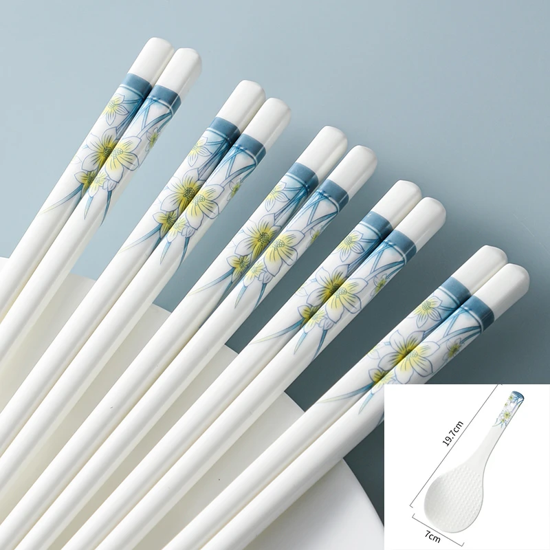 【水仙花陶瓷筷子10双+1个同款饭勺】破损补发