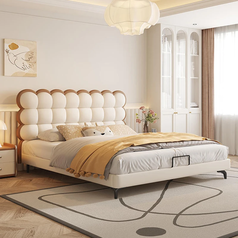 法式奶油风饼干床创意儿童实木床网红皮床次卧女孩床泡芙轻奢软包