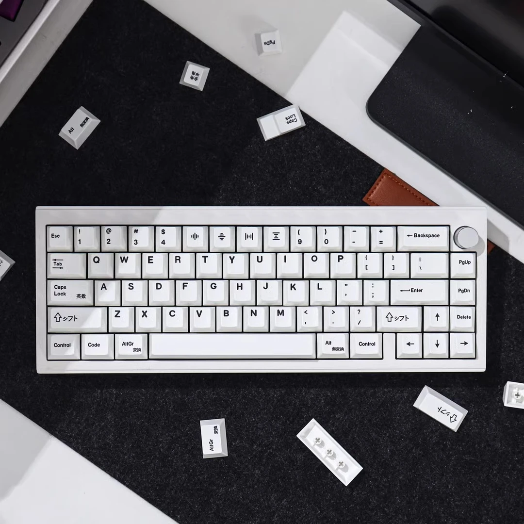 极简白英/日语129键机械键盘键帽PBT热升华原厂高度适配61/64/84
