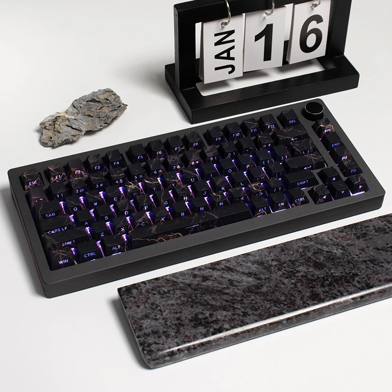 黑/粉/绿大理石机械键盘电竞透光键帽原厂高度PBT热升华适配6887