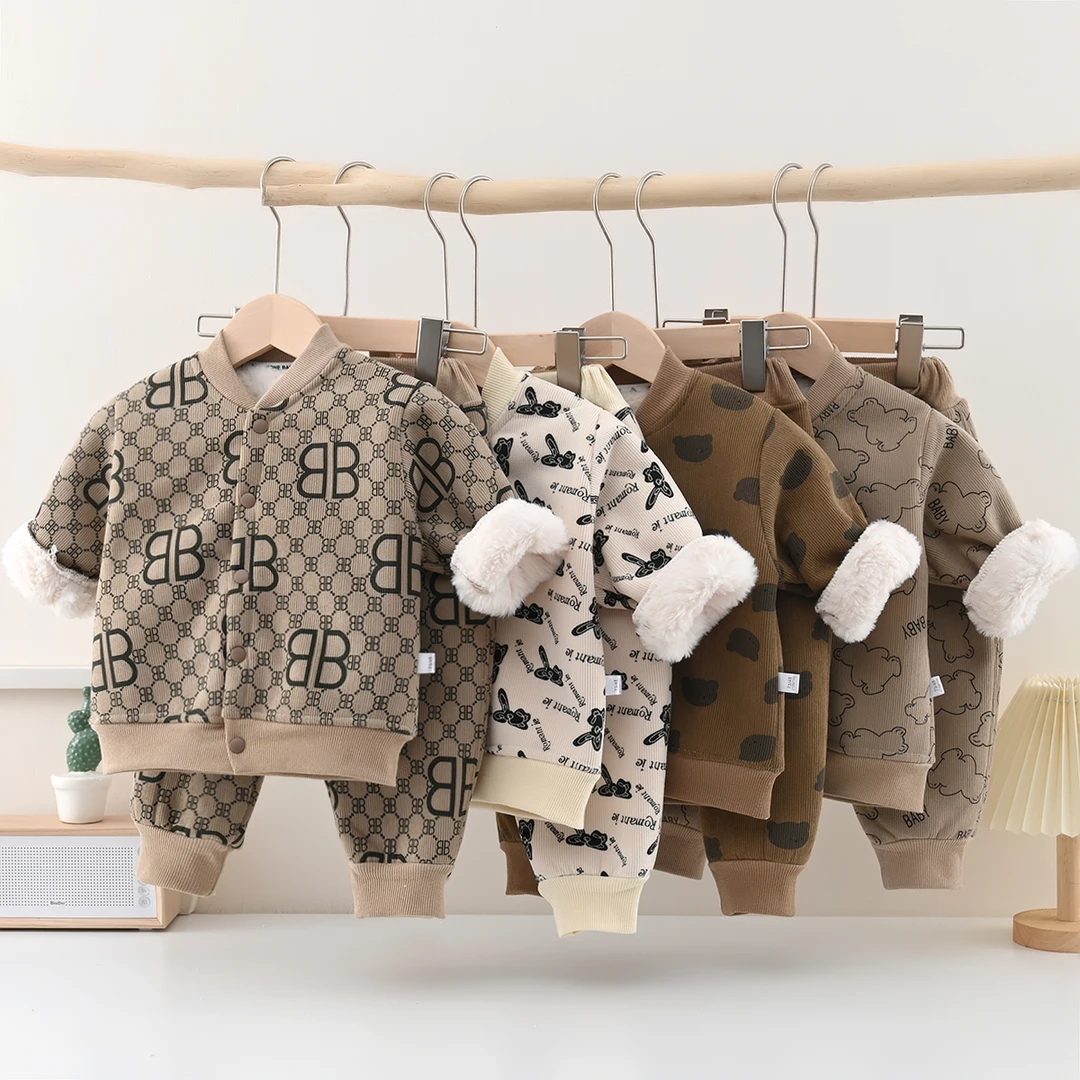 宝宝加绒加厚过冬季套装内外穿打底内衣婴儿毛绒家居服睡衣