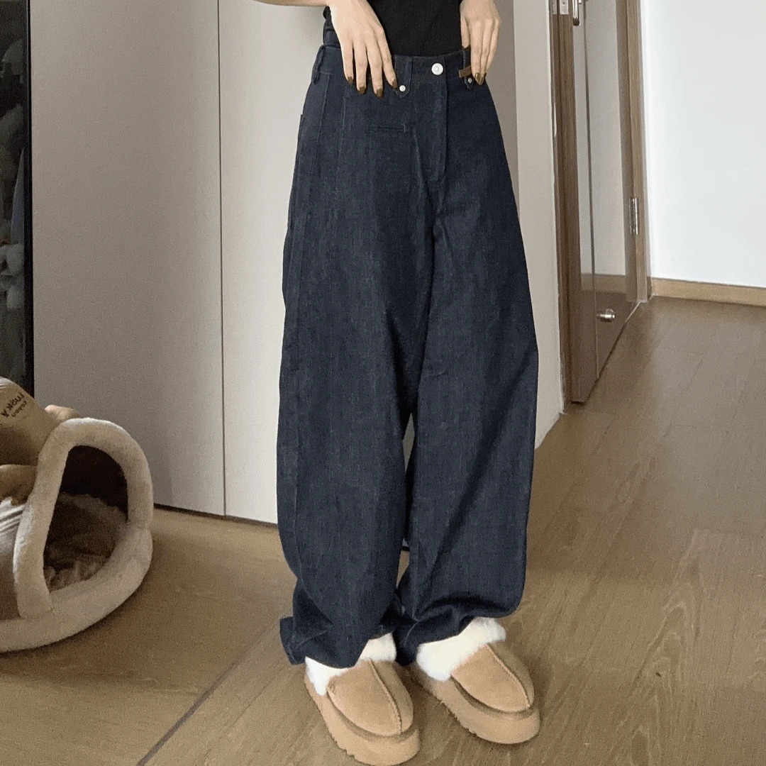 舟舟 【弯刀牛仔裤】牛仔裤时尚休闲百搭高腰潮流水洗