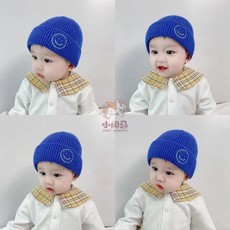 a19儿童帽子秋冬季保暖针织套头帽韩版婴儿笑脸毛线帽宝宝时尚洋