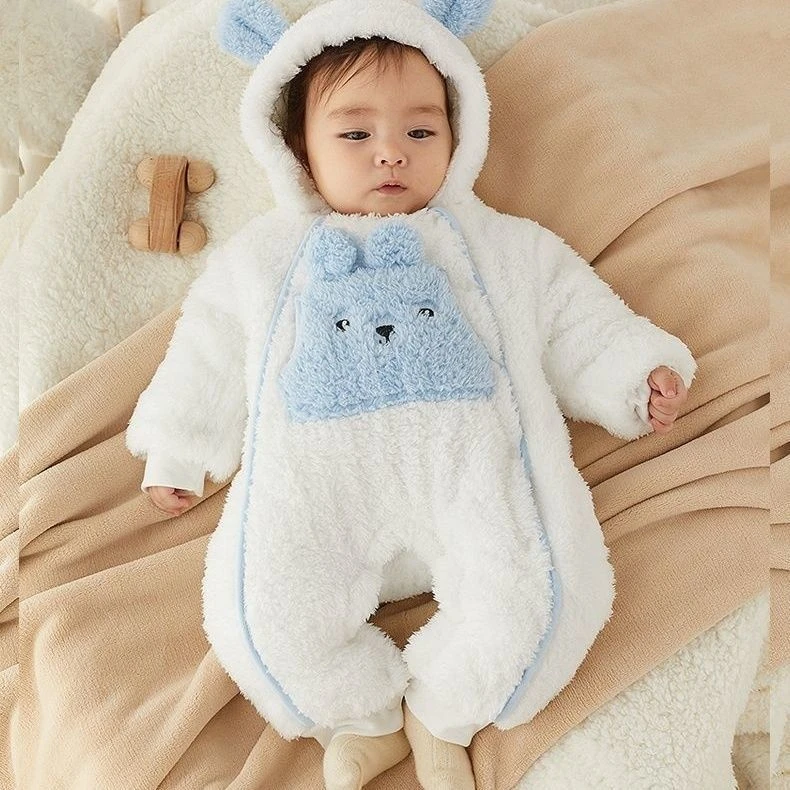 婴儿衣服秋冬装宝宝连体衣满月百天加绒棉衣可爱超萌爬服加厚衣服