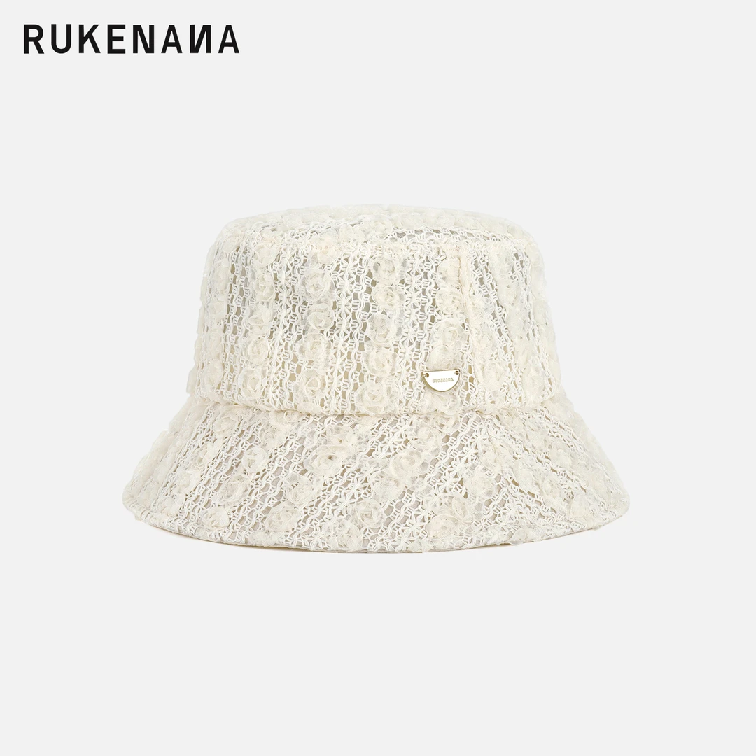 RUKENANA镂空编织高级感网纱花朵渔夫帽手工盆帽优雅遮阳帽饰夏季