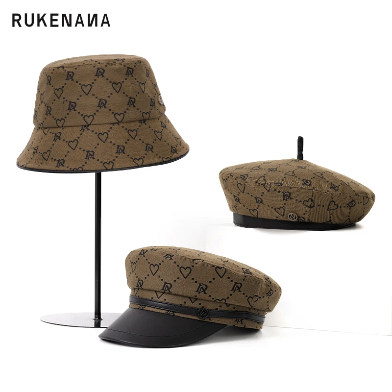 RUKENANA鹿可娜娜暗花休闲百搭渔夫贝雷帽初秋暖色系复古风帽子