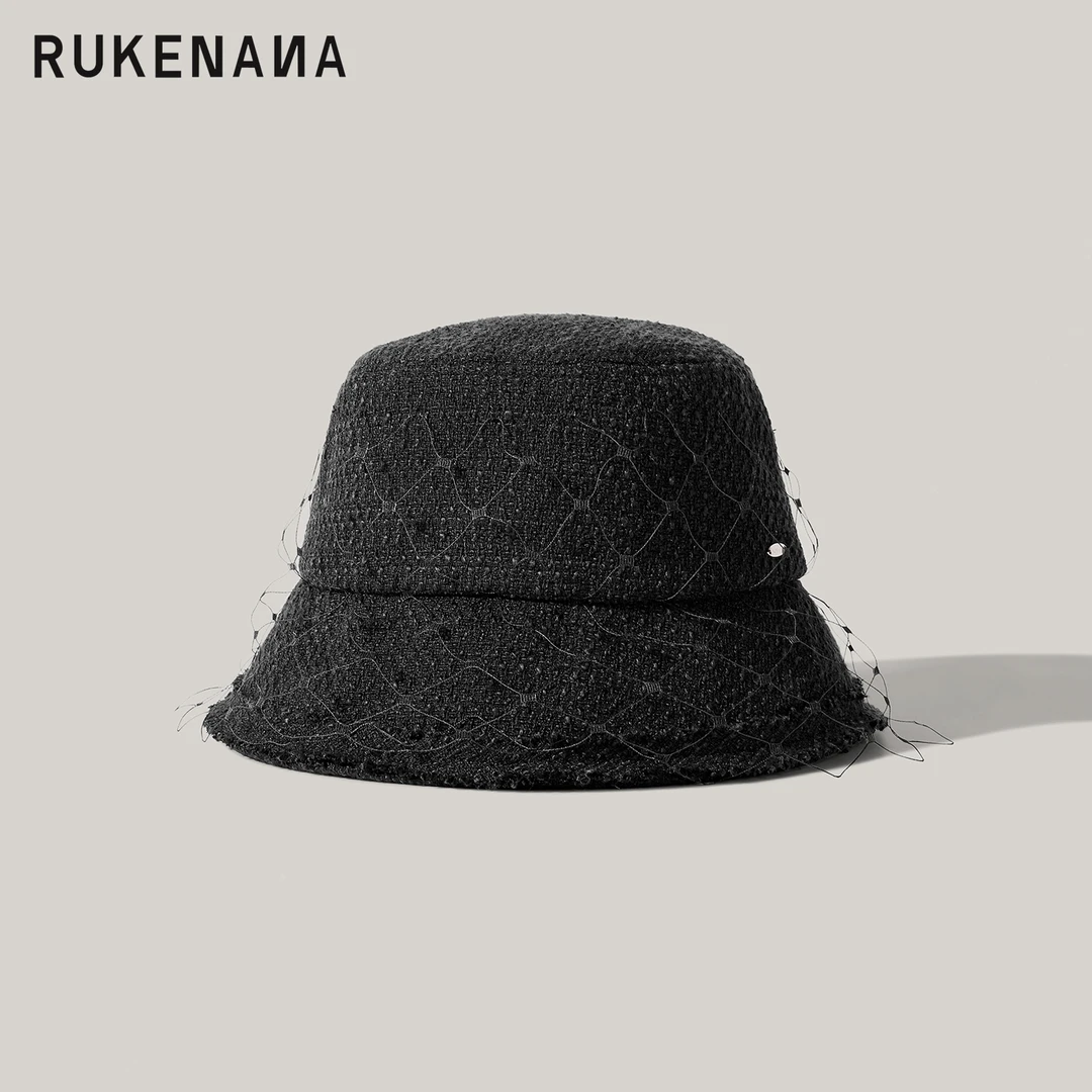 RUKENANA百搭休闲渔夫帽女春秋网纱盆帽经典逛街简约系气质高级感