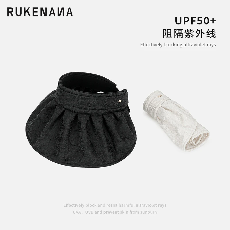 RUKENANA鹿可娜娜夏天出游必备百搭休闲高缎面提花遮阳防晒空顶帽