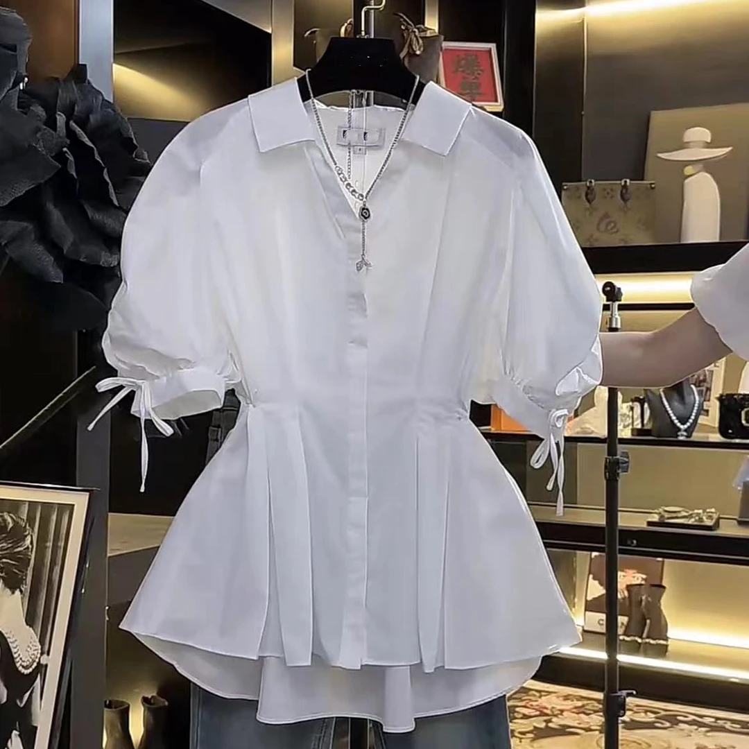 短袖休闲风常规单排多扣薄款衬衫小众收腰百搭休闲