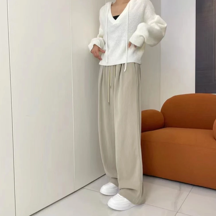 现货!TWT经典款//阔腿裤松紧腰休闲裤显瘦长裤女22255