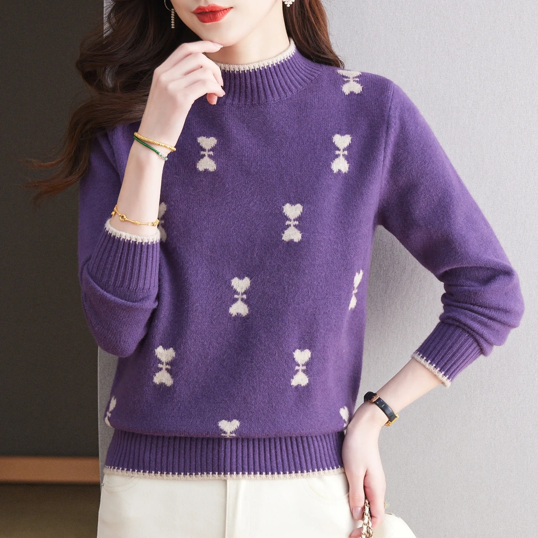 冬季新款半高领加厚保暖针织衫女时尚洋气百搭宽松显瘦套头打底衫