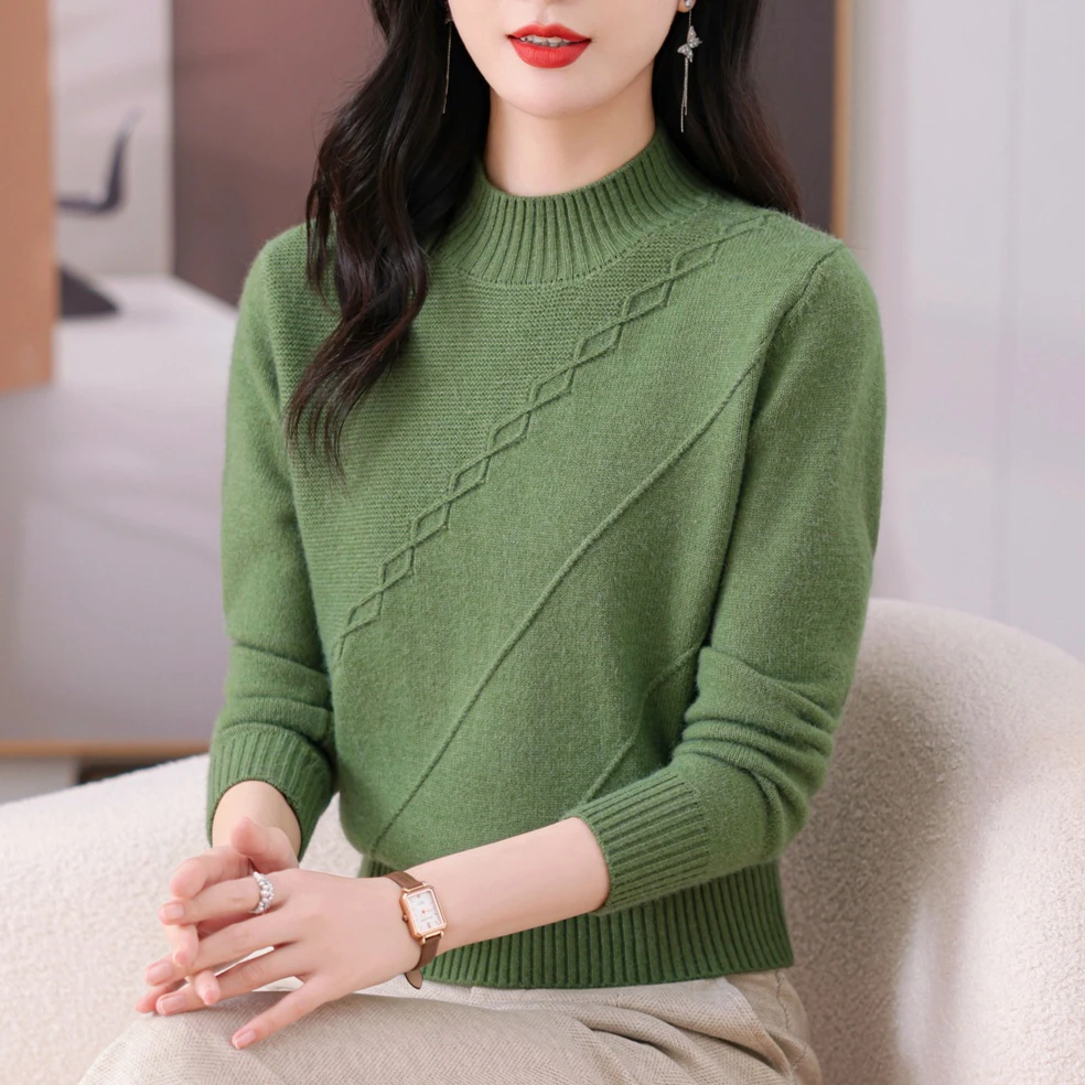 冬季新款半高领加厚针织衫女纯色时尚洋气百搭宽松显瘦套头打底衫